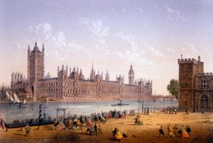 Case del Parlamento dalla Riva Sud, stampa di Ch. Riviere, 1862 da Achille Louis Martinet