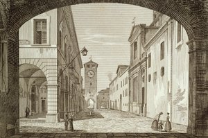 Veduta della piazza di Castel Bolognese nella Legazione di Ravenna, inciso da Achille Parboni da Achille Parboni