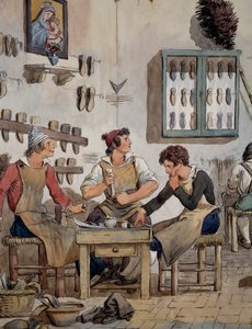 Interno della bottega di un calzolaio