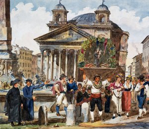 Festa delle fragole al Pantheon a Roma, acquerello di Achille Pinelli, Italia da Achille Pinelli