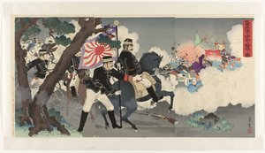 Immagine del nostro esercito che sconfigge i cinesi a Pyongyang da Adachi  Ginkō