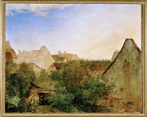 Blick ueber Wiener Vorstadthaeuser - Vista sulla periferia di Vienna ... (dipinto su tavola)