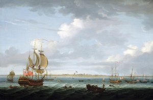 Navigazione al largo della costa di Madras, con una descrizione del porto e della città e la bandiera britannica che sventola su Fort Saint George da Adam Callander
