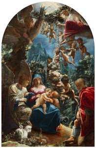 Italiano: Sacra famiglia con san Giovannino e un angelo La Sacra Famiglia con il bambino Giovanni Battista e gli angeli da Adam Elsheimer