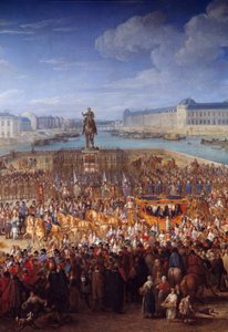 Carrozza reale. Dettaglio centrale di Luigi XIV che attraversa il Pont Neuf