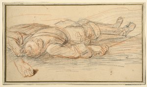 Studio per un guerriero disteso sul campo di battaglia e uno studio aggiuntivo della mano sinistra da Adam Frans van der Meulen