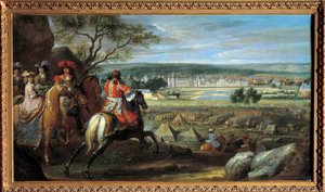 Vista del castello di Fontainebleau nel 1669, con Luigi XIV e Maria Teresa d
