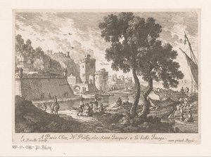Veduta del porto con due alberi