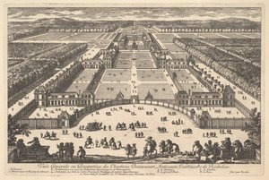 Veduta generale in prospettiva del Castello Bassecourt, Anticours, Giardini, ecc., XVII secolo da Adam Perelle
