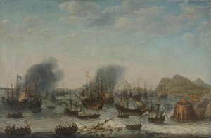 La sconfitta degli spagnoli a Gibilterra da parte di una flotta olandese sotto il comando dell