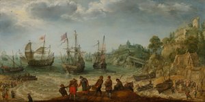 Navi al largo di una costa rocciosa