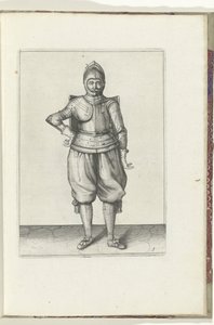 De exercitie met de targe en rapier: de soldaat in rust met de targe op de rug (nr. 1), 1618 da Adam van Breen
