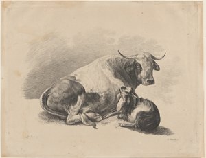 Mucca e capra sdraiate, 1800-01 da Adam von Bartsch