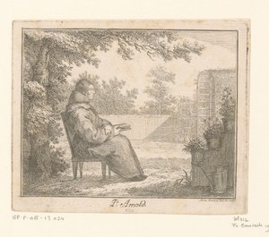 Ritratto di Arnoldus a Sancta Clara con un libro in un giardino