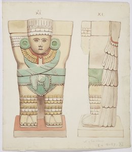 Cariatide dalla camera esterna, Tempio A, campo da gioco, Chichen Itza, Messico da Adela Breton