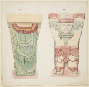 Cariatide dalla camera esterna, Tempio A, campo da gioco, Chichen Itza, Messico da Adela Breton