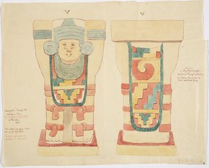 Cariatide dalla camera esterna, Tempio Superiore dei Giaguari (Tempio A), campo da gioco, Chichen Itza da Adela Breton