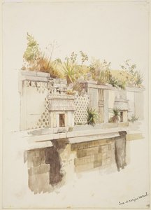 Casa delle Monache, Uxmal, Messico, dipinto del piano superiore delle rovine da Adela Breton