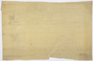 Copia di un tracciato di un dipinto murale sopra la porta, Tempio Superiore dei Giaguari, Chichen Itza, Messico Matita 
