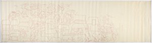Copia di un tracciato di un dipinto murale dal pannello meridionale della parete ovest, tempio interno, Tempio Superiore dei Giaguari, Chichen Itza, Messico