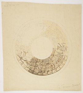 Coperchio di vaso dal Belize (ex Honduras Britannico) Design circolare, parte del quale è mancante, mostra un design che include figure di uomini, glifi ecc.