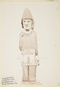 Statua da Teayo, nord Veracruz, Messico (raffigurante statua in pietra con figura maschile che indossa un gonnellino) da Adela Breton