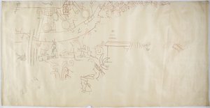 Tracciato di un dipinto murale dalla Casa delle Monache, Chichen Itza, Messico, volta nella grande camera da Adela Breton