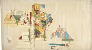 Tracciato di un dipinto murale dalla Casa de Monjas, Chichen Itza, Messico