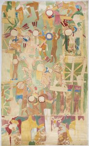 Ricalco di una pittura murale dalla parete sud, camera interna, Tempio Superiore dei Giaguari, Grande Campo da Gioco a Chichen Itza, Messico da Adela Breton