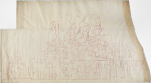 Ricalco di un dipinto murale dal soffitto della volta sud, Tempio Superiore dei Giaguari, Chichen Itza, Messico