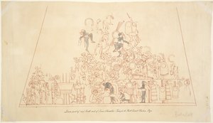 Tracciato di un dipinto murale dalla volta sud, camera interna, Tempio Superiore dei Giaguari, Chichen Itza, Messico da Adela Breton