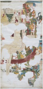 Acquerello su carta tipo lino, tracciato di un murale da una volta in una grande camera alla Casa delle Monache, Chichen Itza, Messico da Adela Breton