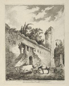 Veduta di un antico castello situato sulla strada da Roma a Napoli da Differentes vue... da Adélaide Allou