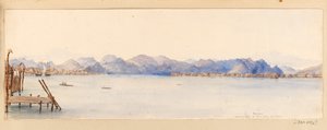 Borneo: Vista del fiume dalla nostra casa dal taccuino delle Indie Occidentali, Nord America e Borneo, c.1845 da Admiral Sir Edward Gennys Fanshawe