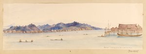 Borneo - Guardando il fiume dalla nostra casa dal taccuino delle Indie Occidentali, Nord America e Borneo, c.1845 da Admiral Sir Edward Gennys Fanshawe