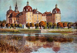 Veduta del castello di Moritzbourg. Stampe di Adolphe Nother (XIX secolo) Parigi, arti decorative