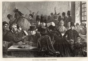 Scena di locanda, a Vrouwe-Polder (Vrouwe Polder), incisione dal disegno di Adolf Dillens, illustrando un viaggio a Zelanda (Paesi Bassi), nel 1873, di Charles de Coster, pubblicato in "Le tour du monde" 1874, a cura di Edouard Charton, edizione Hache