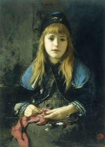 Una giovane ragazza che lavora a maglia da Adolf Echtler