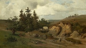 Paesaggio con un ponte di legno
