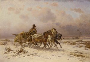 Un Contadino su una Slitta che Guida Tre Cavalli da Adolf van der Venne