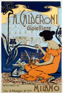 Manifesto pubblicitario per il gioielliere Calderoni a Milano, c1920 da Adolfo Hohenstein