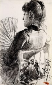 Signora con ventaglio da Adolph Menzel