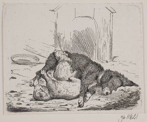 Cane incatenato con cucciolo da Johan Adolph Kittendorff