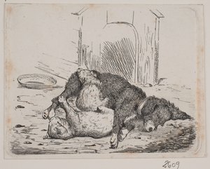 Cane da guardia con cucciolo da Johan Adolph Kittendorff