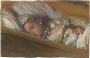 Un bambino che dorme nella sua culla da Adolph Menzel