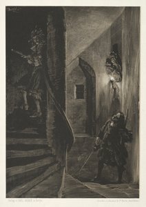 Saggio su pietra con pennello e raschietto: Inseguimento sulla scala a chiocciola, 1851 da Adolph Menzel