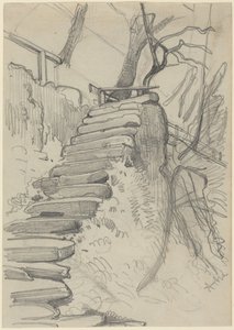 Scala in pietra in un giardino da Adolph Menzel