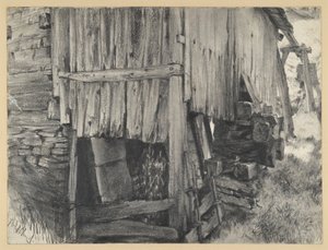 Recinzione di legno attorno a una ruota del mulino da Adolph Menzel