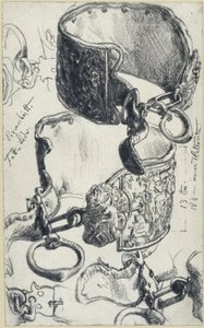 Collare per cani destinato a un "Saupacker" del XVII secolo, in due vedute e studi di dettaglio, Museo Storico, Dresda da Adolph Menzel