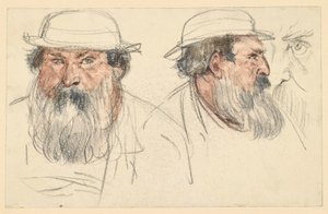 Testa di un uomo barbuto in due bozzetti da Adolph Menzel